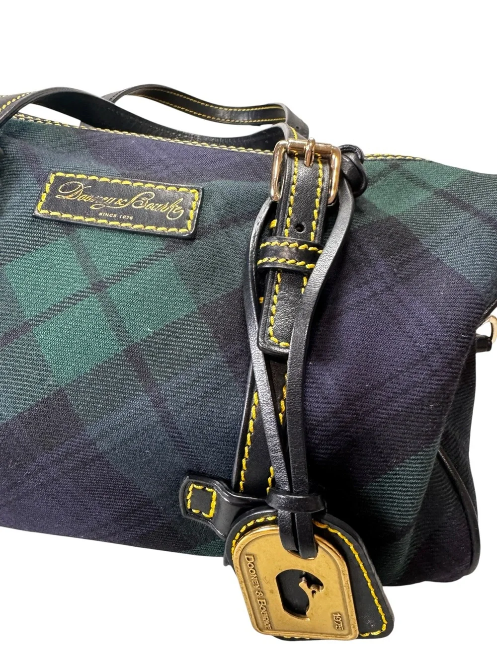 Dooney & Bourke Black Watch Plaid Canvas Satchel Crossbody Bag Blue Green - Picture 7 of 11